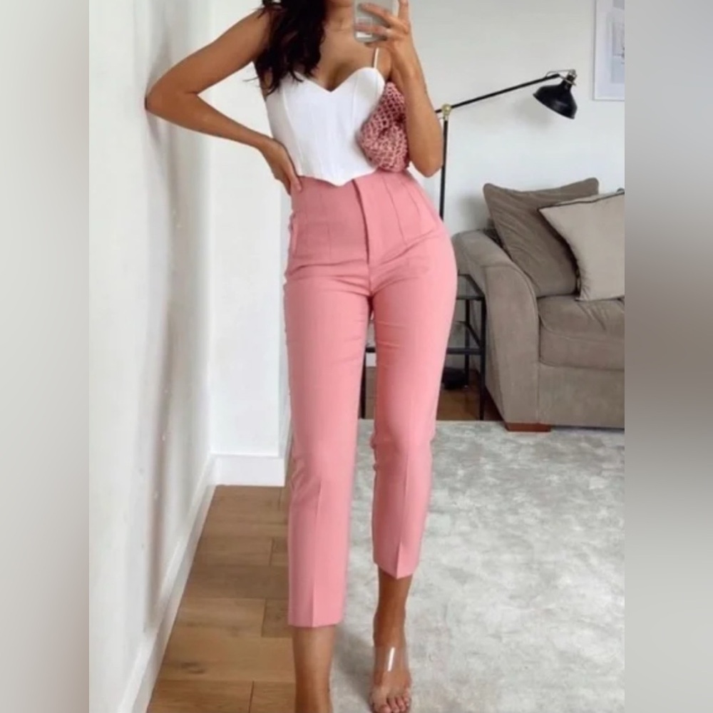 Pink Zara High Waisted Pleated Trouser